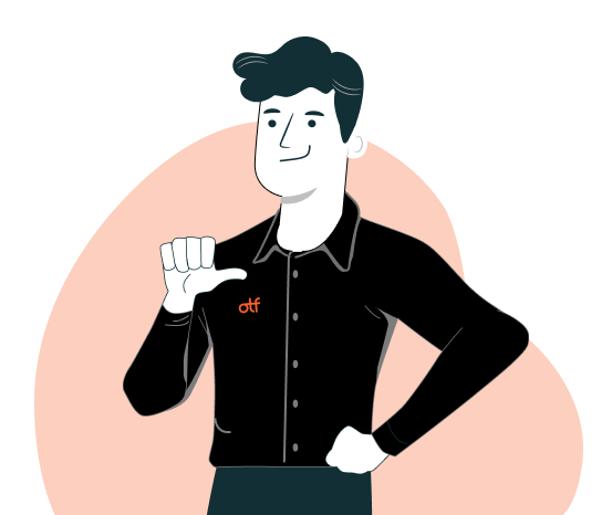HubSpot Project Manager in a black shirt pointing forward, representing an On The Fuze team member.